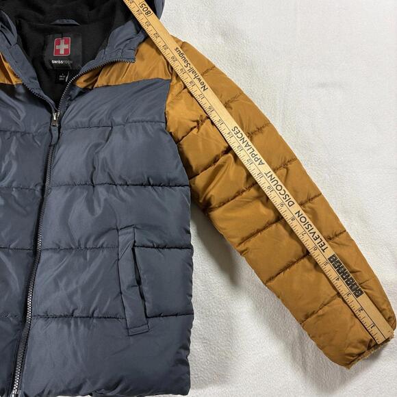 SwissTech Boys Hooded Puffer Jacket Colorblock Gray Brown Youth L 10-12 Coat Zip - Picture 5 of 6